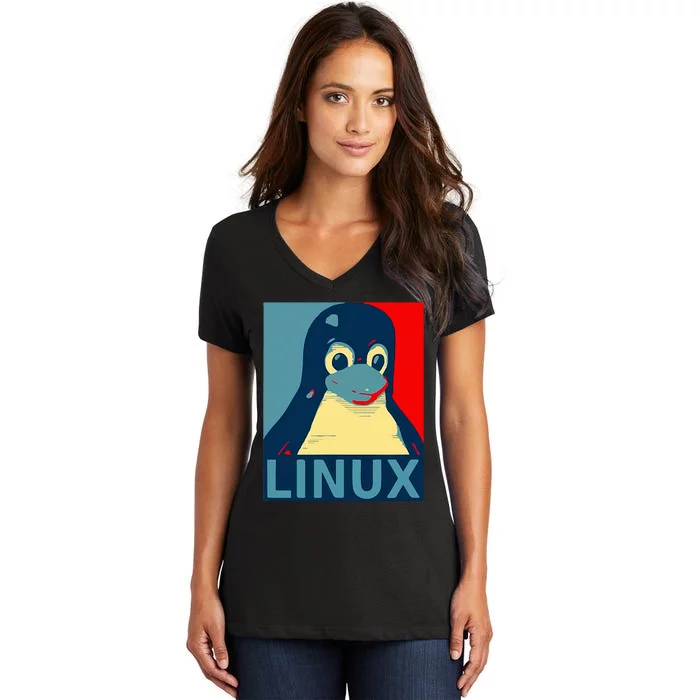 Linux Tux Penguin Women's V-Neck T-Shirt