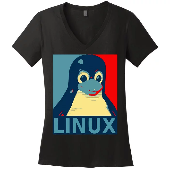 Linux Tux Penguin Women's V-Neck T-Shirt