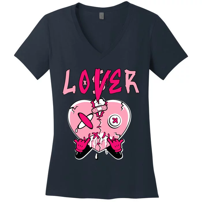 Low Triple Pink Tee Loser Lover Heart Dripping Triple Pink Women's V-Neck T-Shirt