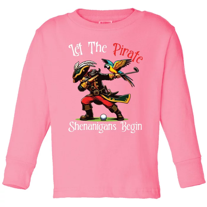 Let The Pirate Shenanigans Begin Golf Pirate Halloween Vneck Toddler Long Sleeve Shirt