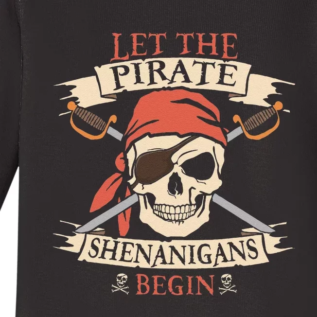 Let The Pirate Shenanigans Begin Halloween Skull Bandana Baby Long Sleeve Bodysuit