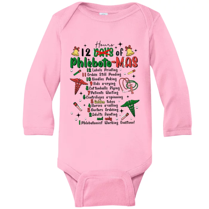 Lab Tech Phlebotomist Christmas Phlebotomy Tech Blood Tube Baby Long Sleeve Bodysuit