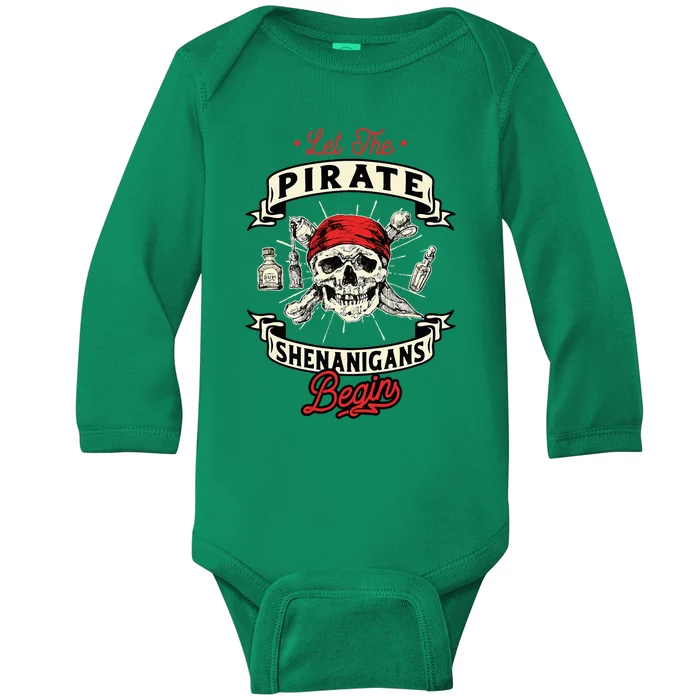 Let The Pirate Shenanigans Begin Crossbones Freebooter Baby Long Sleeve Bodysuit