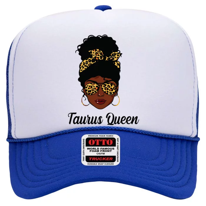 Leopard Taurus Queen Messy Bun Woman Face May Birthday Gifts High Crown Mesh Trucker Hat