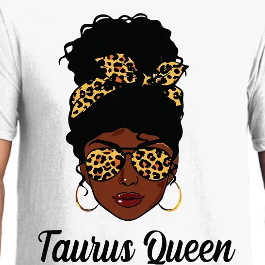 Leopard Taurus Queen Messy Bun Woman Face May Birthday Gifts Pajama Set