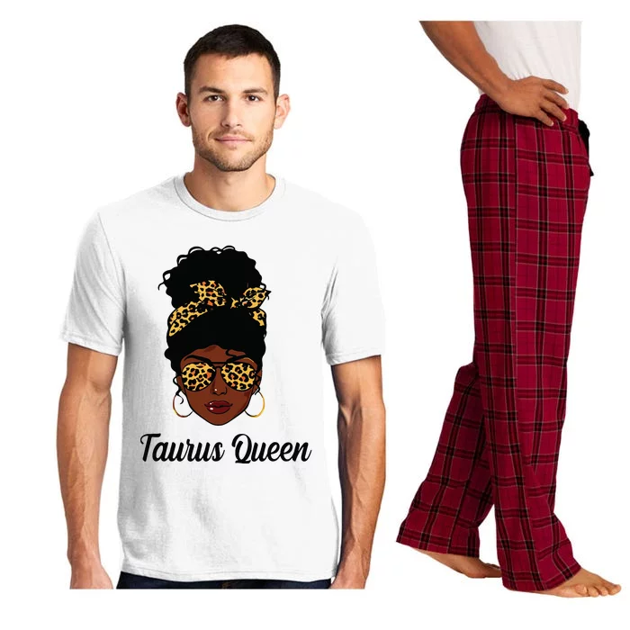 Leopard Taurus Queen Messy Bun Woman Face May Birthday Gifts Pajama Set