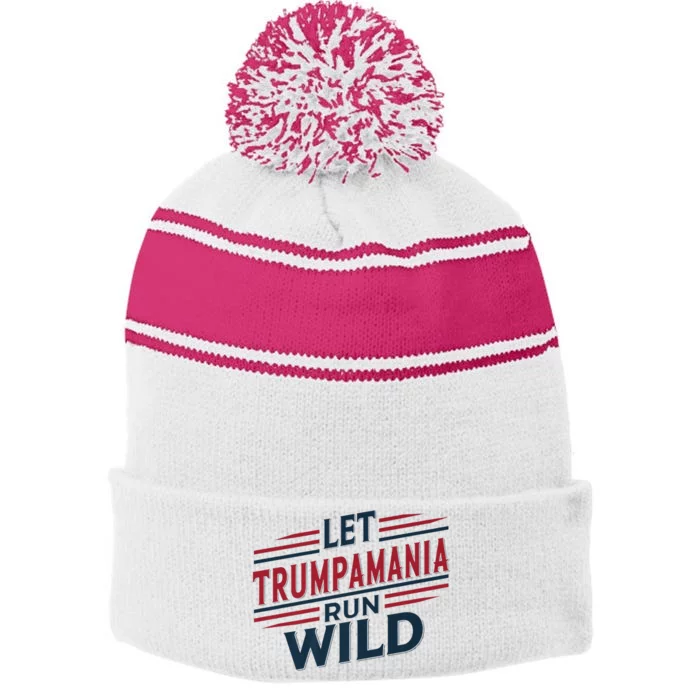 Let Trumpamania Run Wild Trump Wrestling Meme Fake News Network Trump Mania Stripe Pom Pom Beanie