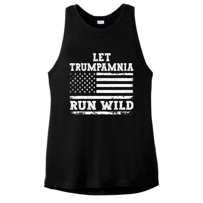 Let Trumpamania Run Wild Trump 2024 Ladies Tri-Blend Wicking Tank