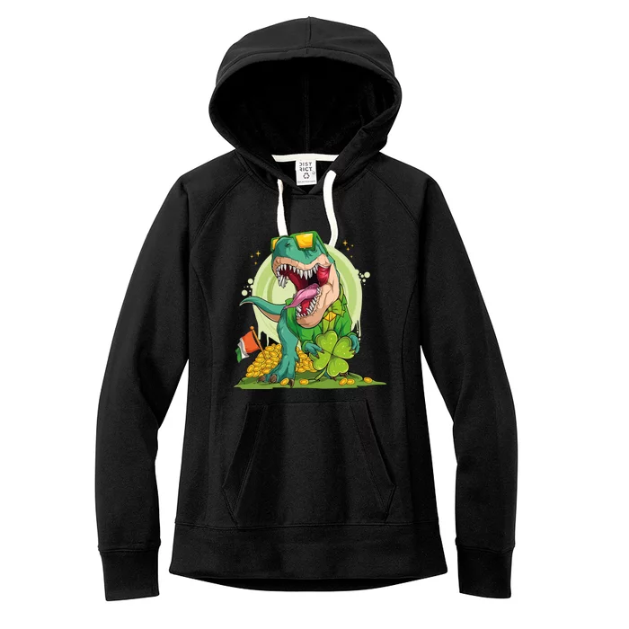 Lucky T Rex Irish Clover St. Patrick's Day Women's Fleece Hoodie