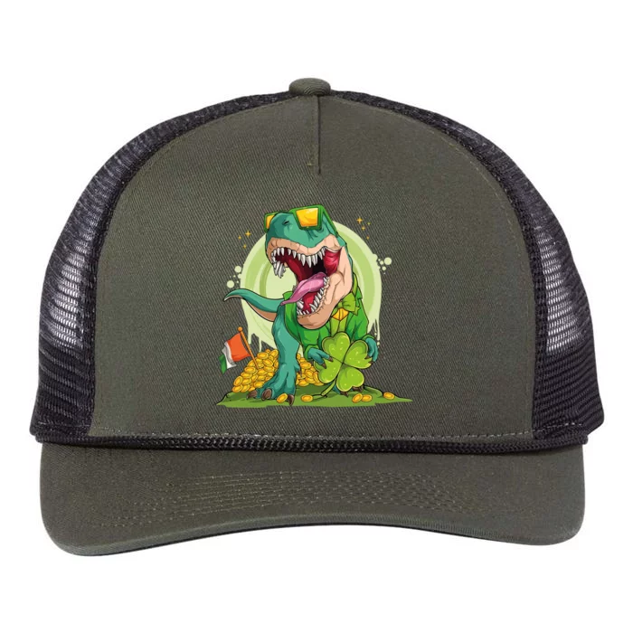 Lucky T Rex Irish Clover St. Patrick's Day Retro Rope Trucker Hat Cap