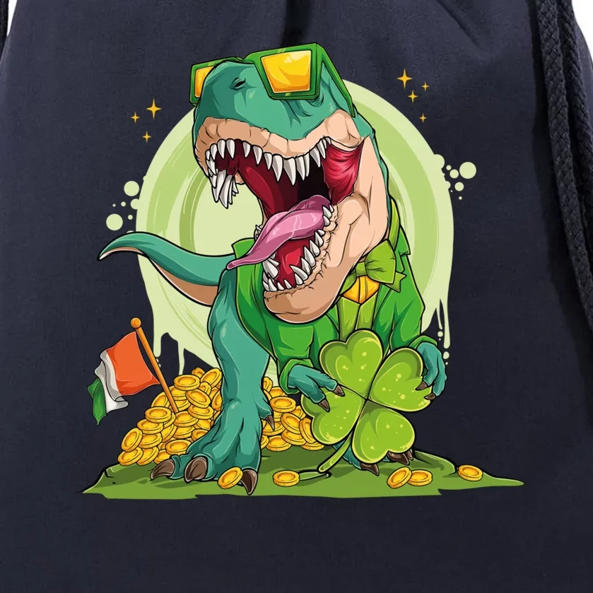 Lucky T Rex Irish Clover St. Patrick's Day Drawstring Bag