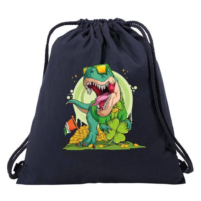 Lucky T Rex Irish Clover St. Patrick's Day Drawstring Bag