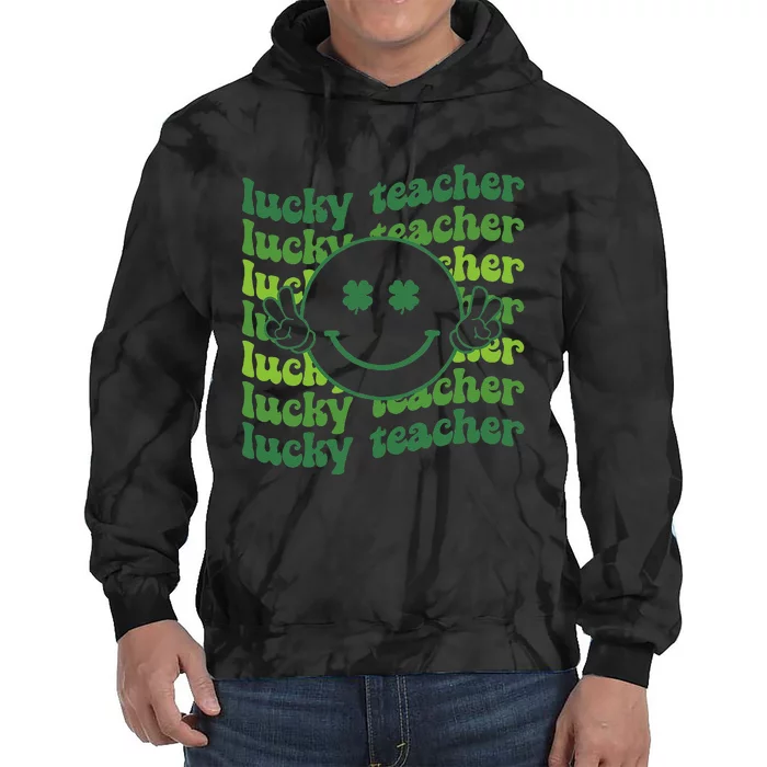 Lucky Teacher Retro Groovy Saint Patrick's Day Funny Irish Tie Dye Hoodie