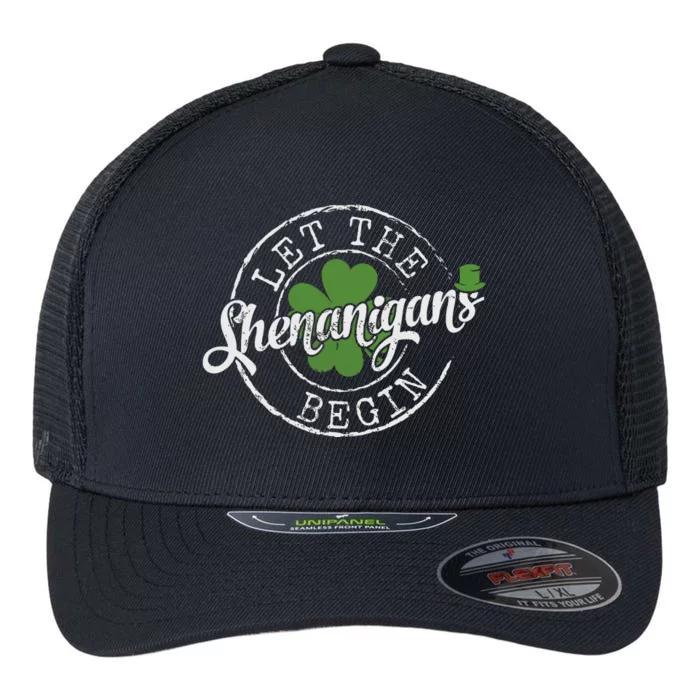 Let The Shenanigans Begin Funny Clovers St Patricks Day Flexfit Unipanel Trucker Cap