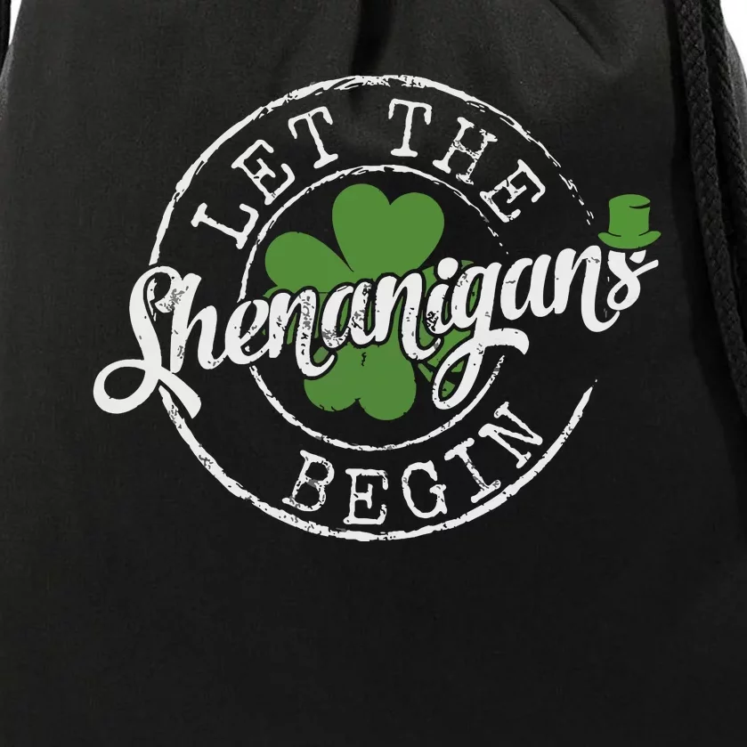 Let The Shenanigans Begin Funny Clovers St Patricks Day Drawstring Bag