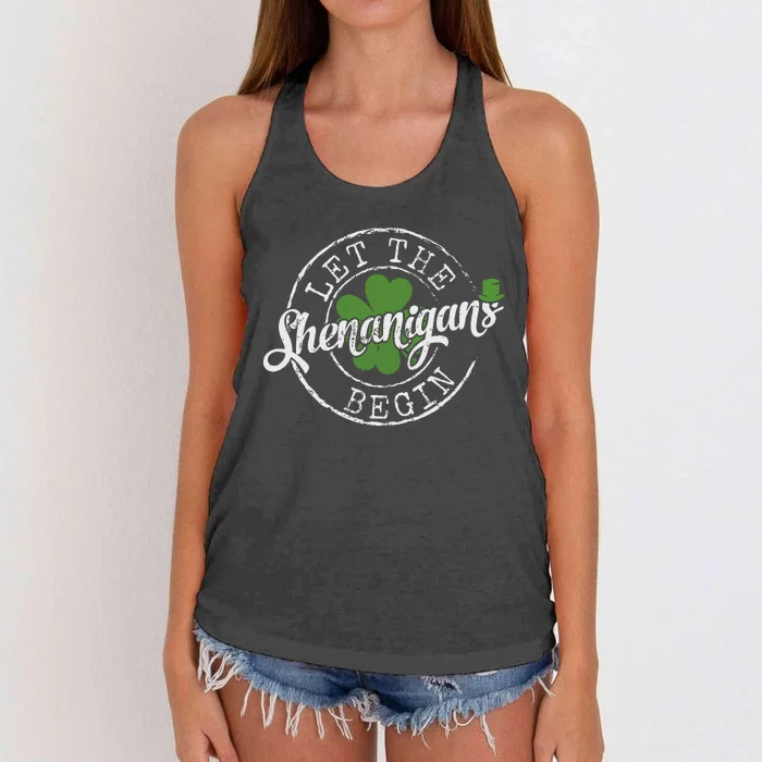 Let The Shenanigans Begin Funny Clovers St Patricks Day Women's Knotted Racerback Tank