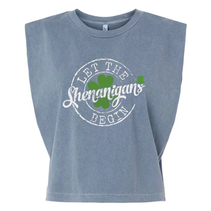 Let The Shenanigans Begin Funny Clovers St Patricks Day Garment-Dyed Women's Muscle Tee