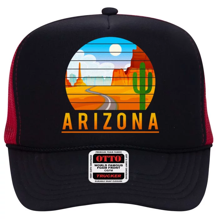 Love The State Of Arizona Desert Road And Saguaro Cactus Gift High Crown Mesh Trucker Hat