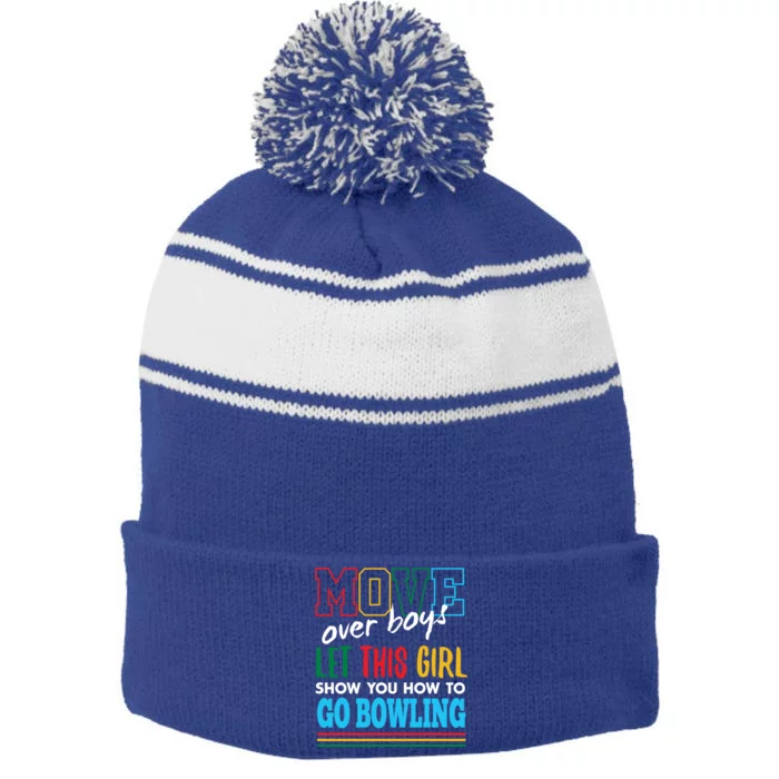 Let This Show You How To Go Bowling Funny Bowler Humor Cute Gift Stripe Pom Pom Beanie