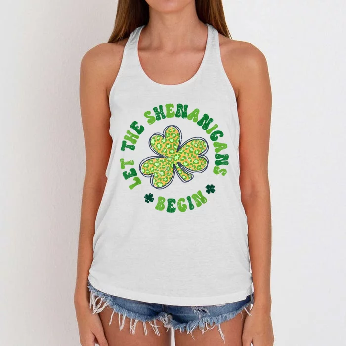 Let The Shenanigans Begin Funny St Patricks Day Women's Knotted Racerback Tank