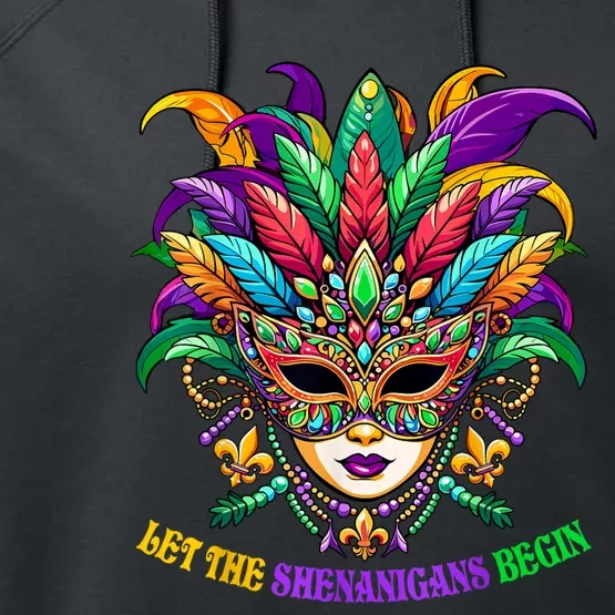 Let The Shenanigans Begin Mardi Gras Jester Mask Beads Performance Fleece Hoodie