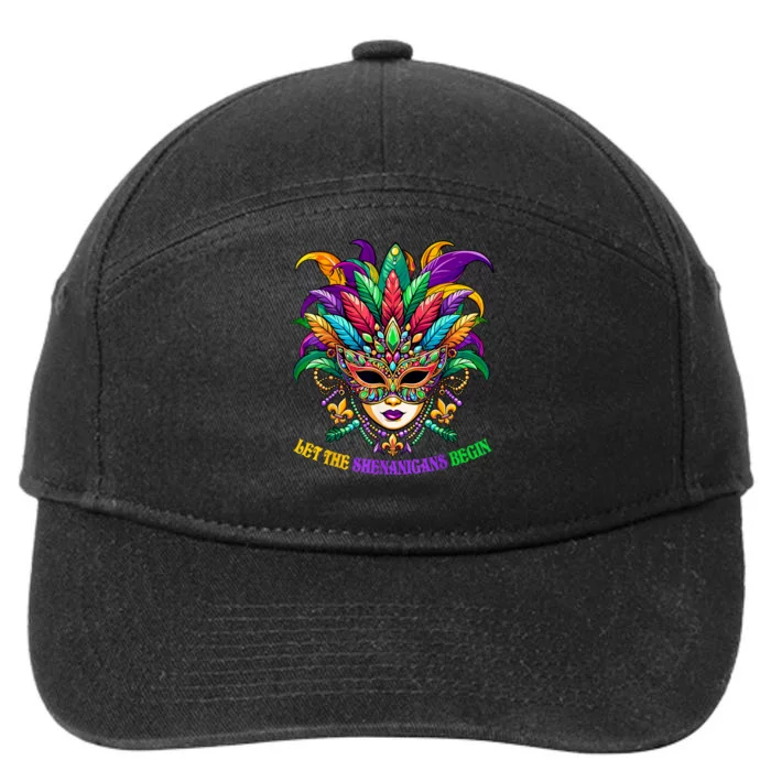 Let The Shenanigans Begin Mardi Gras Jester Mask Beads 7-Panel Snapback Hat