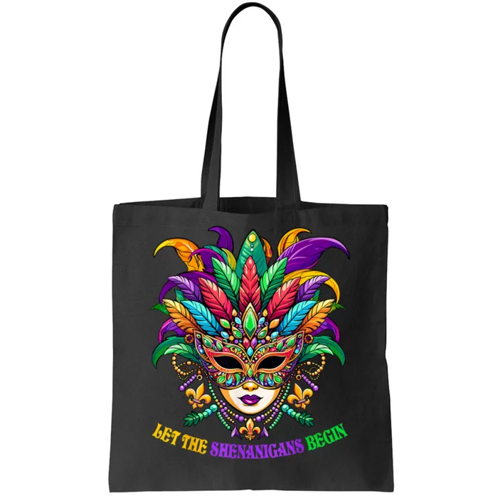 Let The Shenanigans Begin Mardi Gras Jester Mask Beads Tote Bag