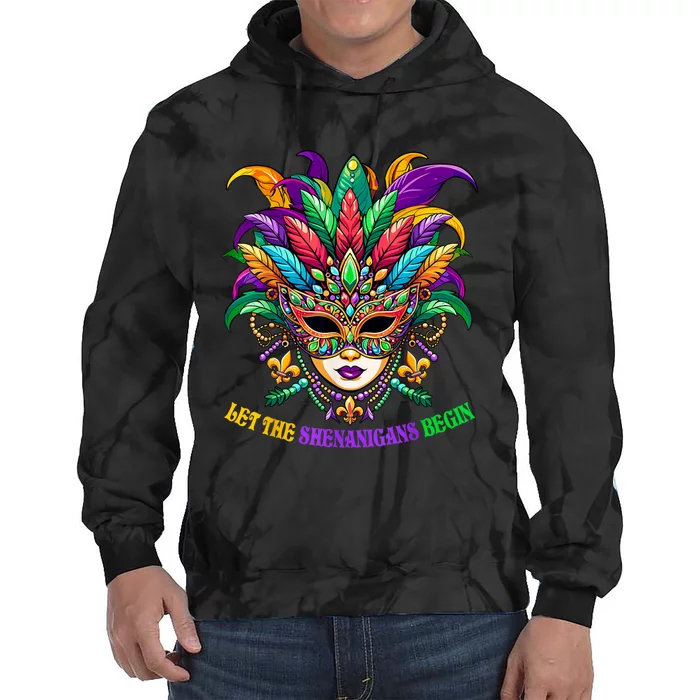 Let The Shenanigans Begin Mardi Gras Jester Mask Beads Tie Dye Hoodie