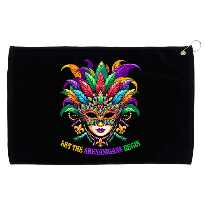 Let The Shenanigans Begin Mardi Gras Jester Mask Beads Grommeted Golf Towel