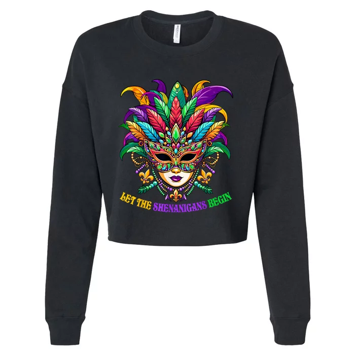 Let The Shenanigans Begin Mardi Gras Jester Mask Beads Cropped Pullover Crew