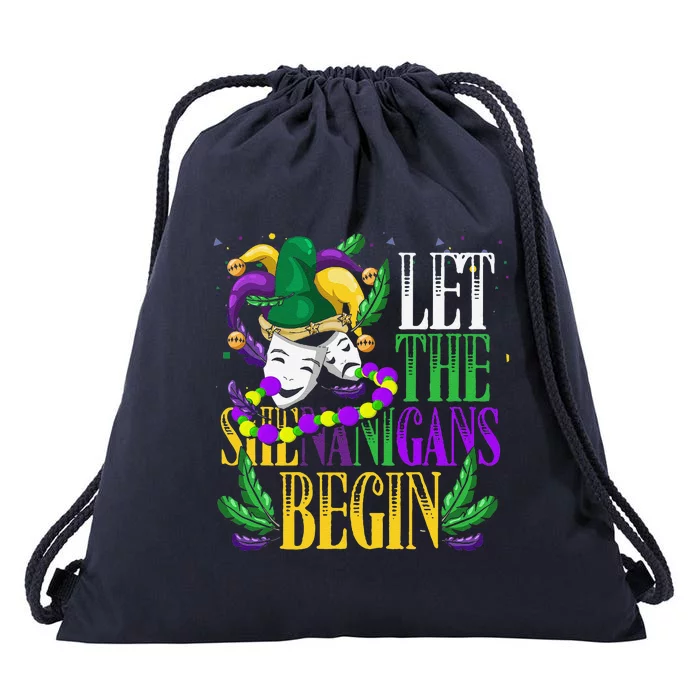 Let The Shenanigans Begin Funny Masquerade Mardi Gras Drawstring Bag