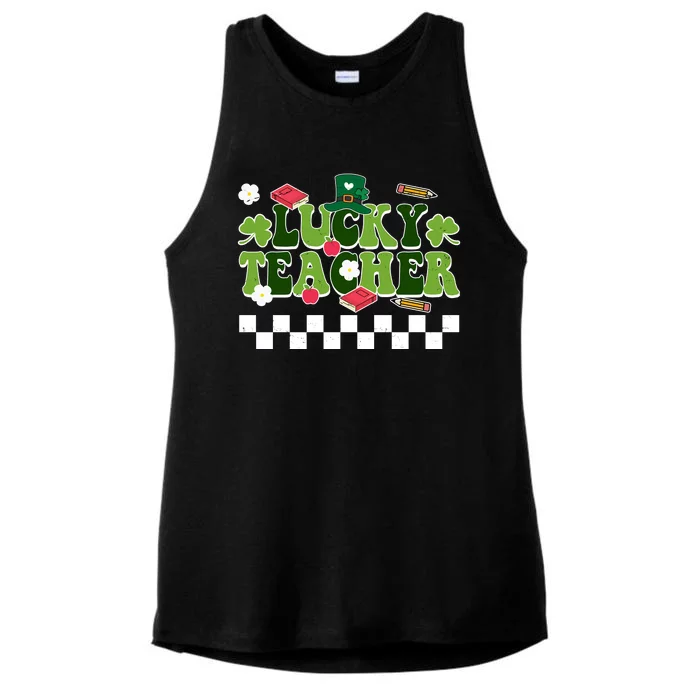 Lucky Teacher St Patrick's Day Holiday Ladies Tri-Blend Wicking Tank