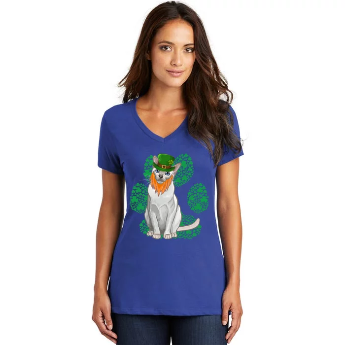 Leprechaun Tonkinese St Patricks Day Shamrock Paw Gift Women's V-Neck T-Shirt