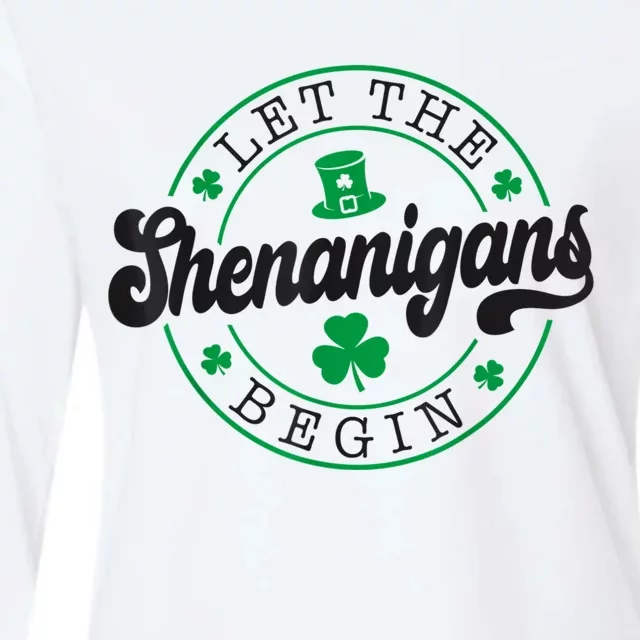 Let The Shenanigans Begin St. Patrick's Day Shamrock Circle Womens Cotton Relaxed Long Sleeve T-Shirt