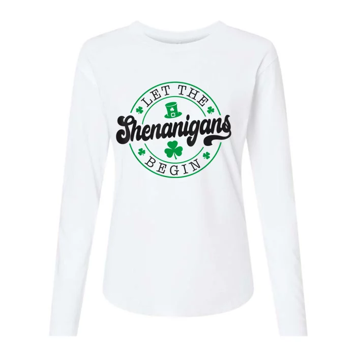 Let The Shenanigans Begin St. Patrick's Day Shamrock Circle Womens Cotton Relaxed Long Sleeve T-Shirt