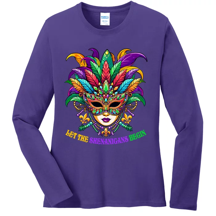 Let The Shenanigans Begin Jester Mask Beads Ladies Long Sleeve Shirt