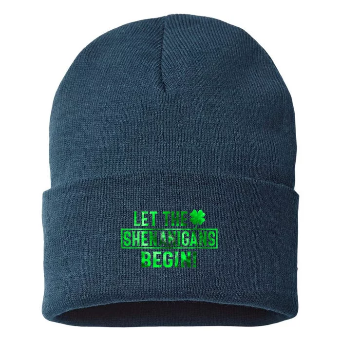 Let The Shenanigans Begin Funny St. Patricks Day Sustainable Knit Beanie