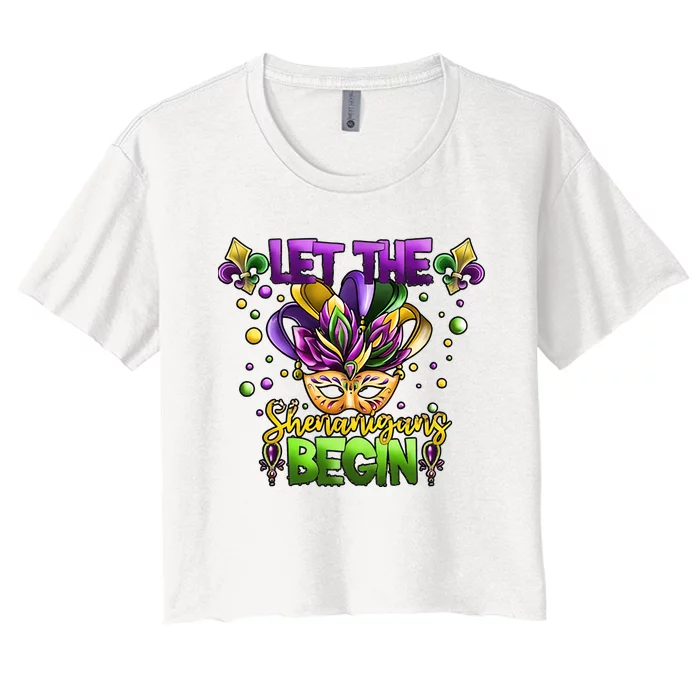 Let The Shenanigans Begin Mardi Gras Party Carnival Women's Crop Top Tee