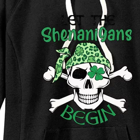 Let The Shenanigans Begin Funny Skull St Patrick's Day Women's Fleece Hoodie