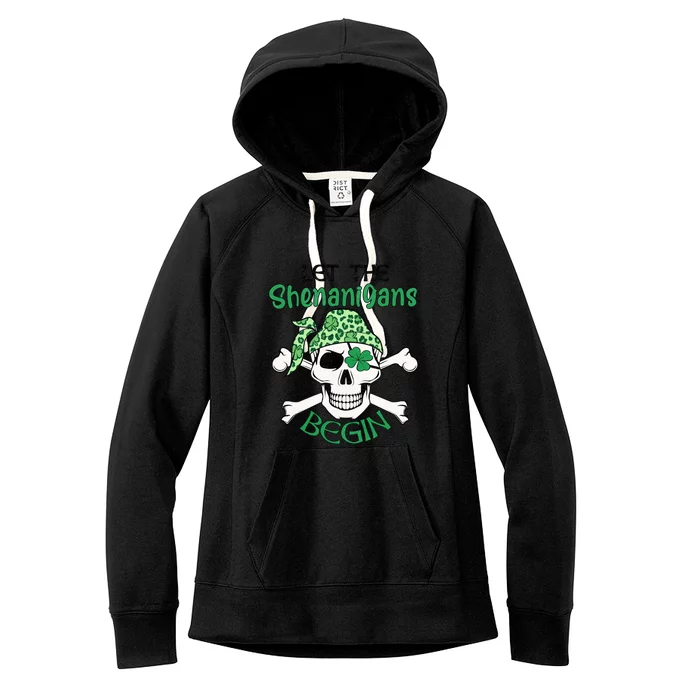 Let The Shenanigans Begin Funny Skull St Patrick's Day Women's Fleece Hoodie