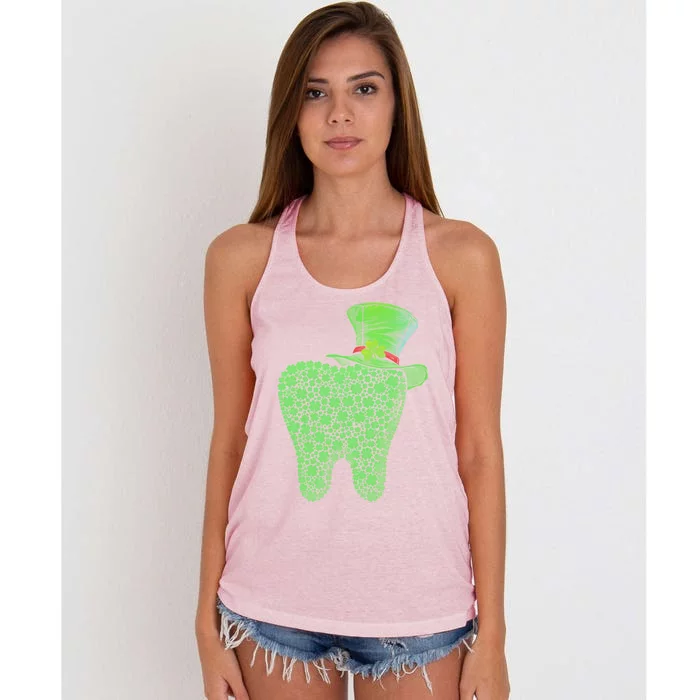 Leprechaun Tooth Shamrock St Patrick Day Dentist Dental Asst Cool Gift Women's Knotted Racerback Tank