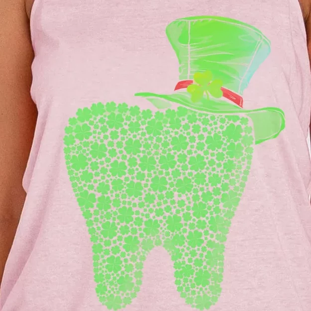 Leprechaun Tooth Shamrock St Patrick Day Dentist Dental Asst Cool Gift Women's Knotted Racerback Tank