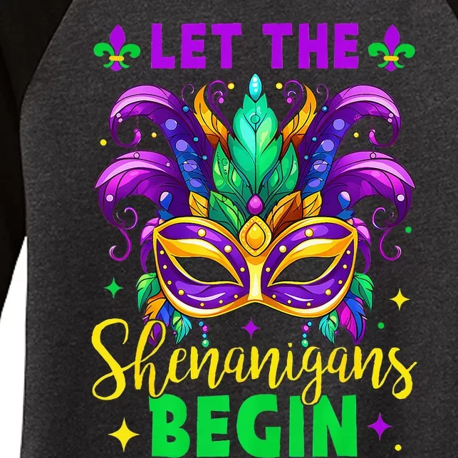 Let The Shenanigans Begin Mardi Gras Lips Women's Tri-Blend 3/4-Sleeve Raglan Shirt