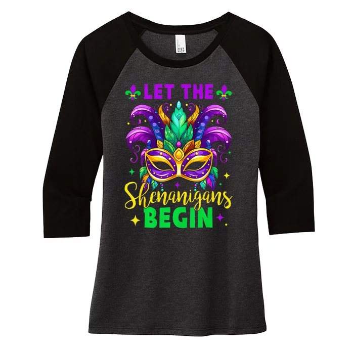 Let The Shenanigans Begin Mardi Gras Lips Women's Tri-Blend 3/4-Sleeve Raglan Shirt