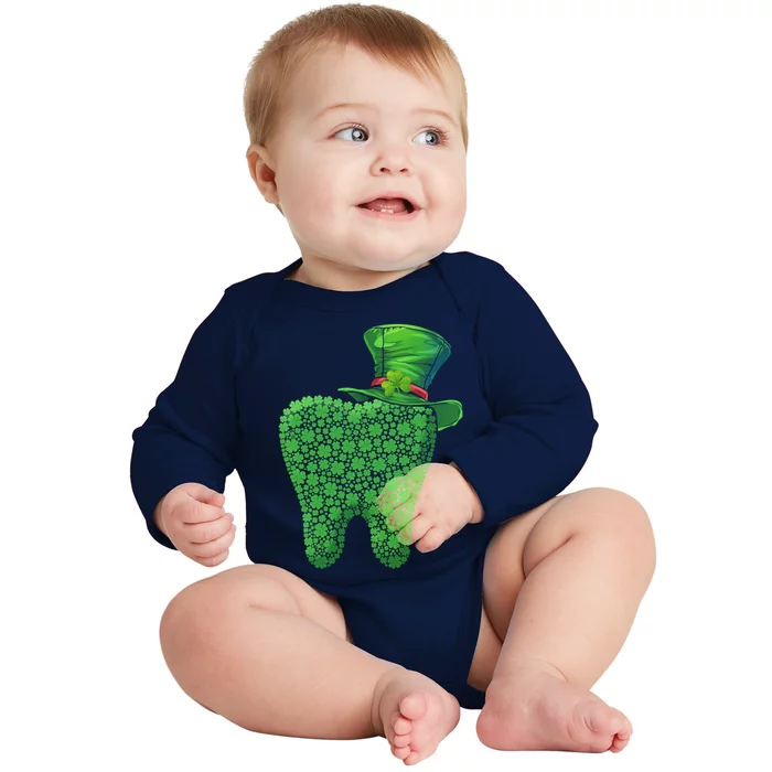 Leprechaun Tooth Shamrock St Patrick Day Dentist Dental Asst Gift Baby Long Sleeve Bodysuit