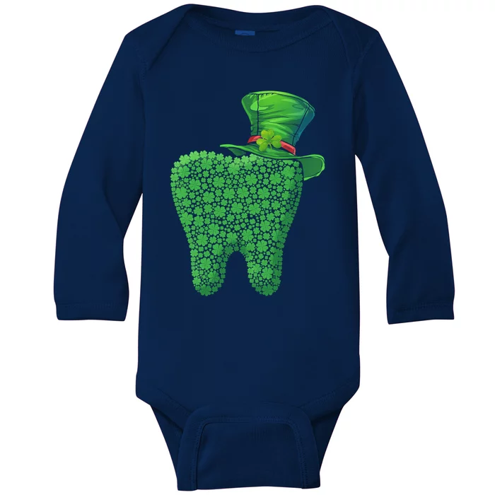 Leprechaun Tooth Shamrock St Patrick Day Dentist Dental Asst Gift Baby Long Sleeve Bodysuit