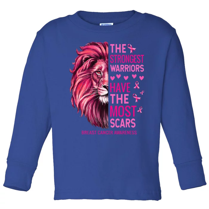 Lion The Strongest Warriors Breast Cancer Awareness Support Toddler Long Sleeve Shirt