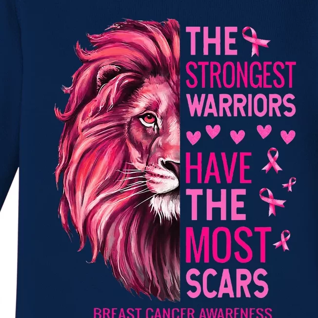 Lion The Strongest Warriors Breast Cancer Awareness Support Baby Long Sleeve Bodysuit