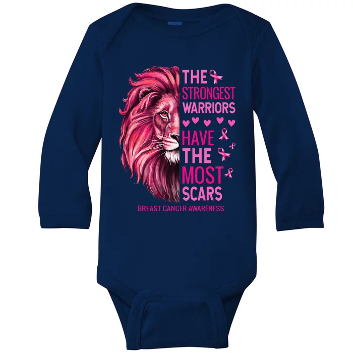 Lion The Strongest Warriors Breast Cancer Awareness Support Baby Long Sleeve Bodysuit