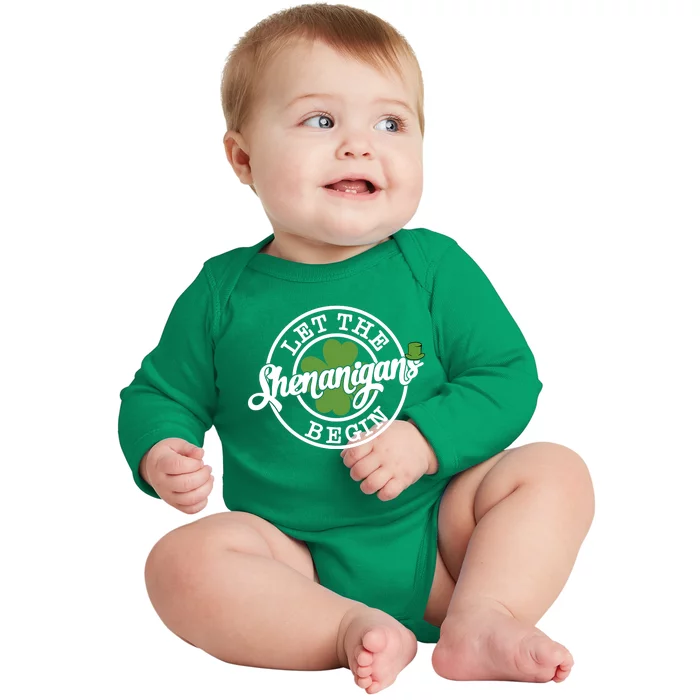 Let The Shenanigans Begin Vintage ST Patricks Day Baby Long Sleeve Bodysuit